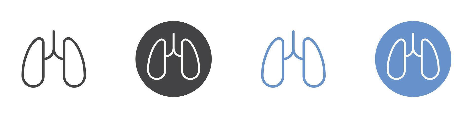 Lungs icon Flat set in black and white color vector