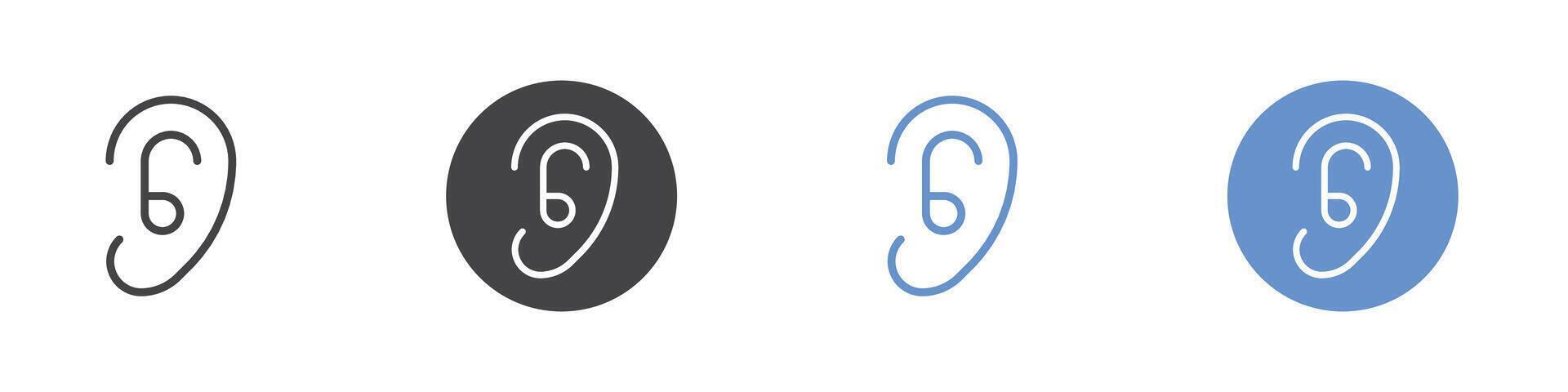 Ear icon Flat set in black and white color vector