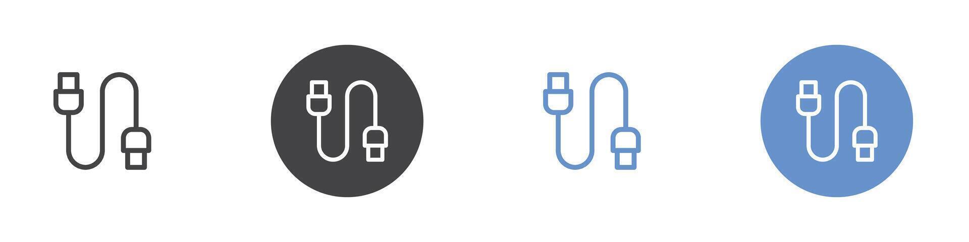 Data cable icon Flat set in black and white color vector