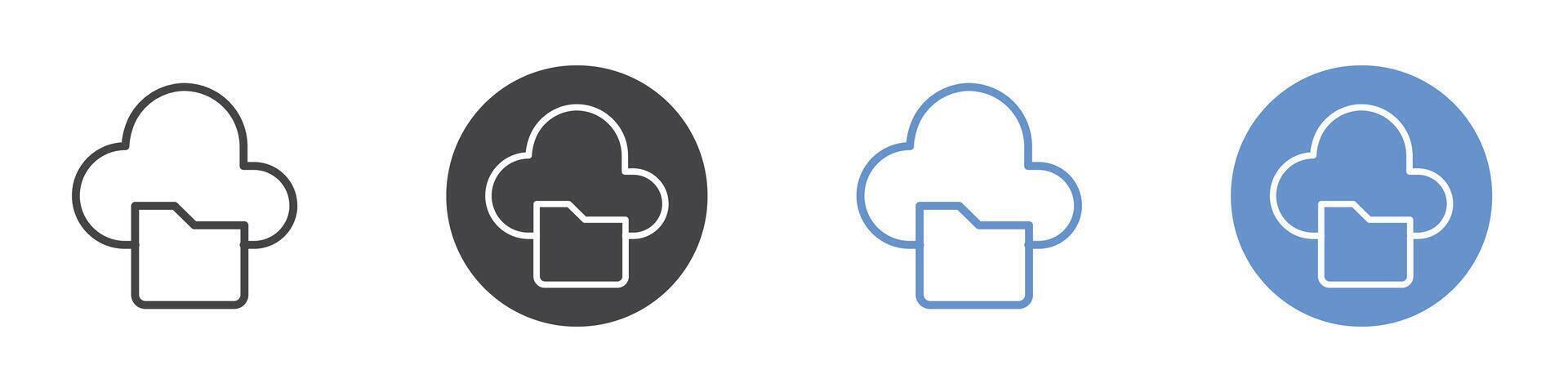 Cloud folder icon Flat set in black and white color vector