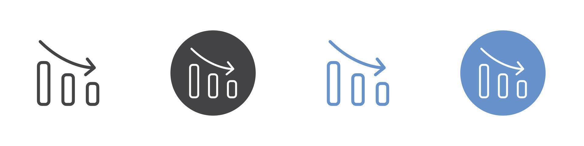 Chart down icon Flat set in black and white color vector