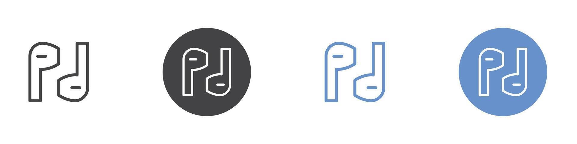 Airpods icon Flat set in black and white color vector