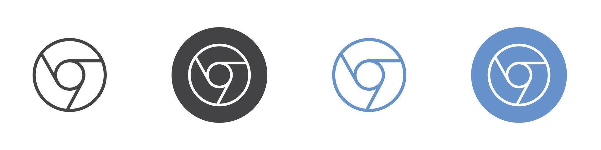 Chrome icon Flat set in black and white color vector