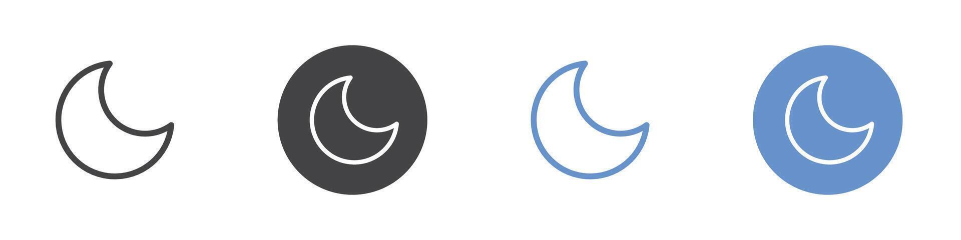 Moon icon Flat set in black and white color vector
