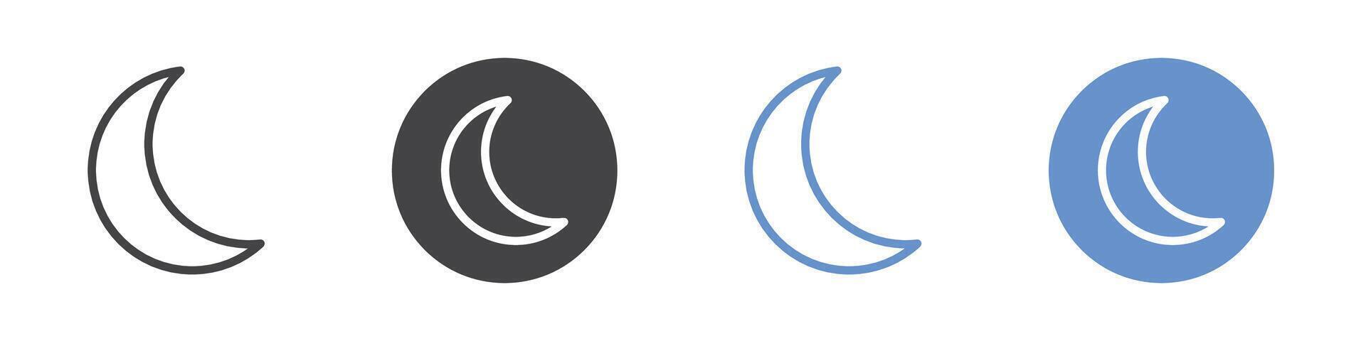 Moon icon Flat set in black and white color vector