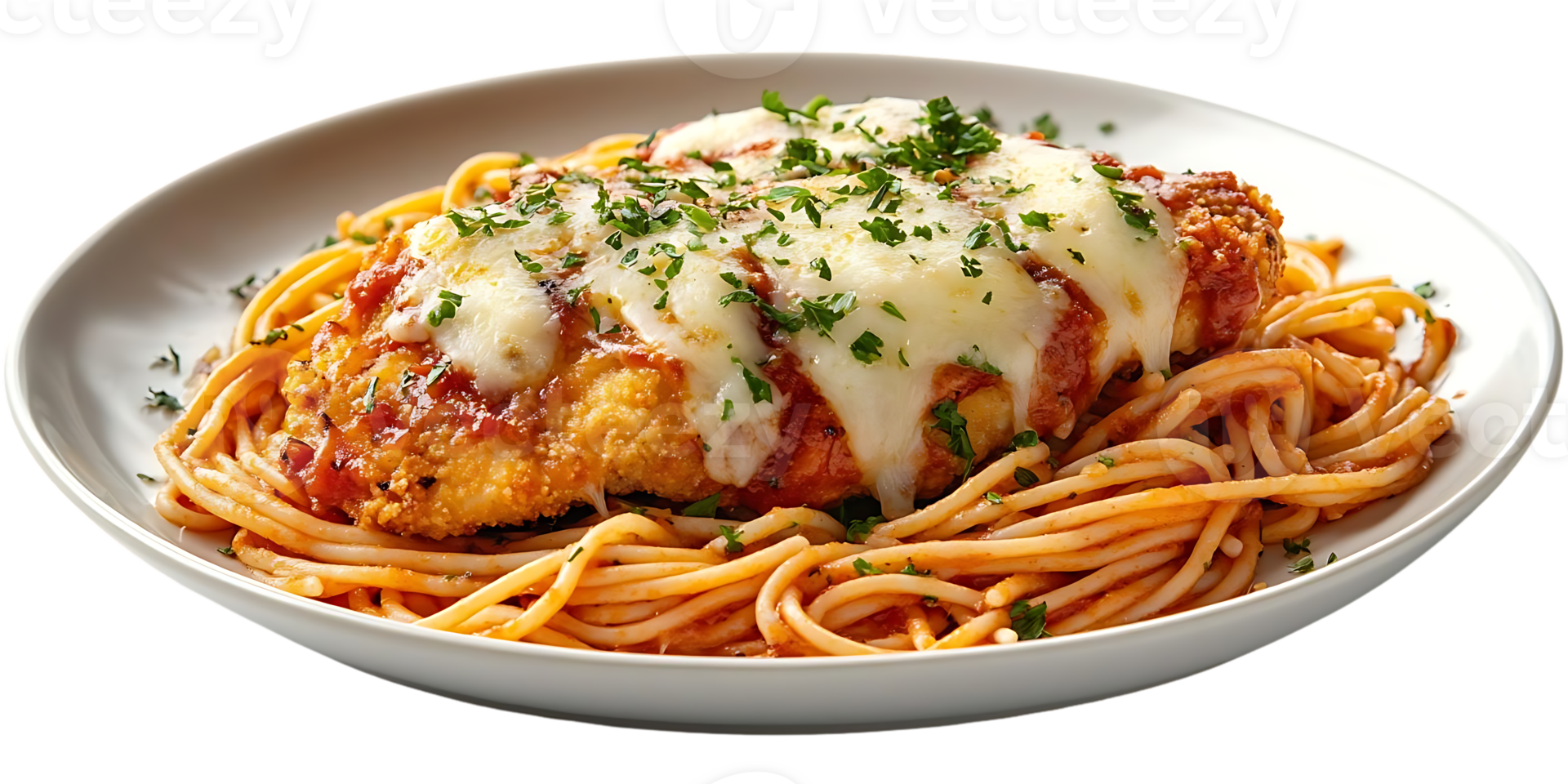 Chicken Parmesan with Spaghetti and a Transparent Background png