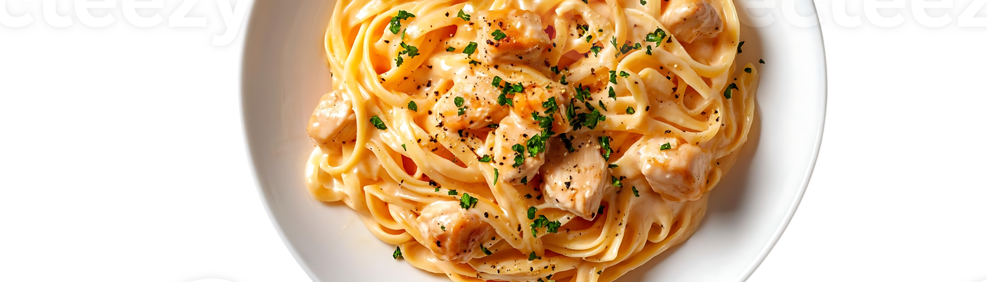 Creamy Chicken Fettuccine with Parmesan and Parsley, a Delicious and Easy Recipe for a Quick Dinner with a Transparent Background png