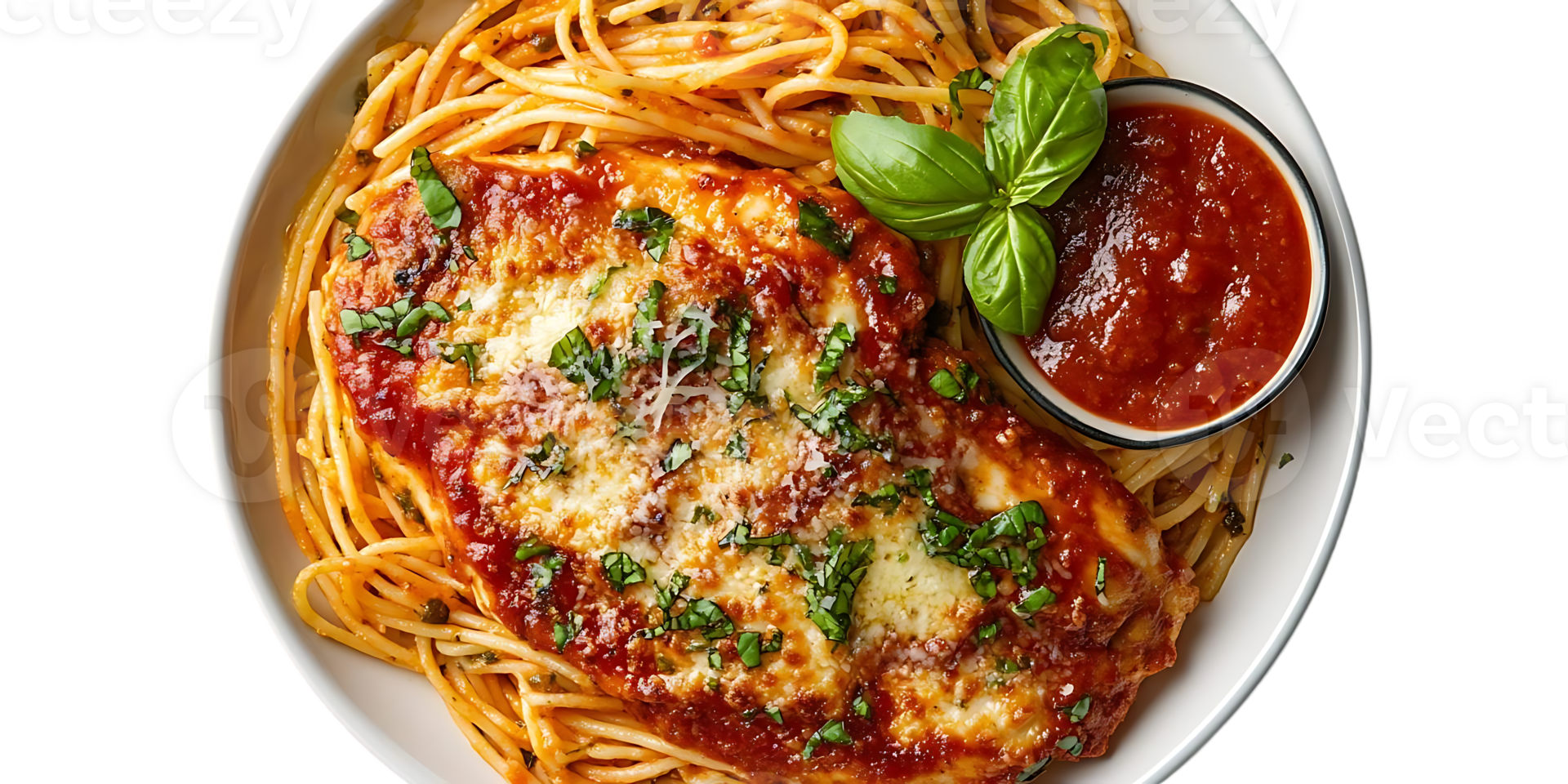 Chicken Parmesan with Spaghetti and Tomato Sauce, a Delicious and Classic Italian Dish with a Transparent Background png