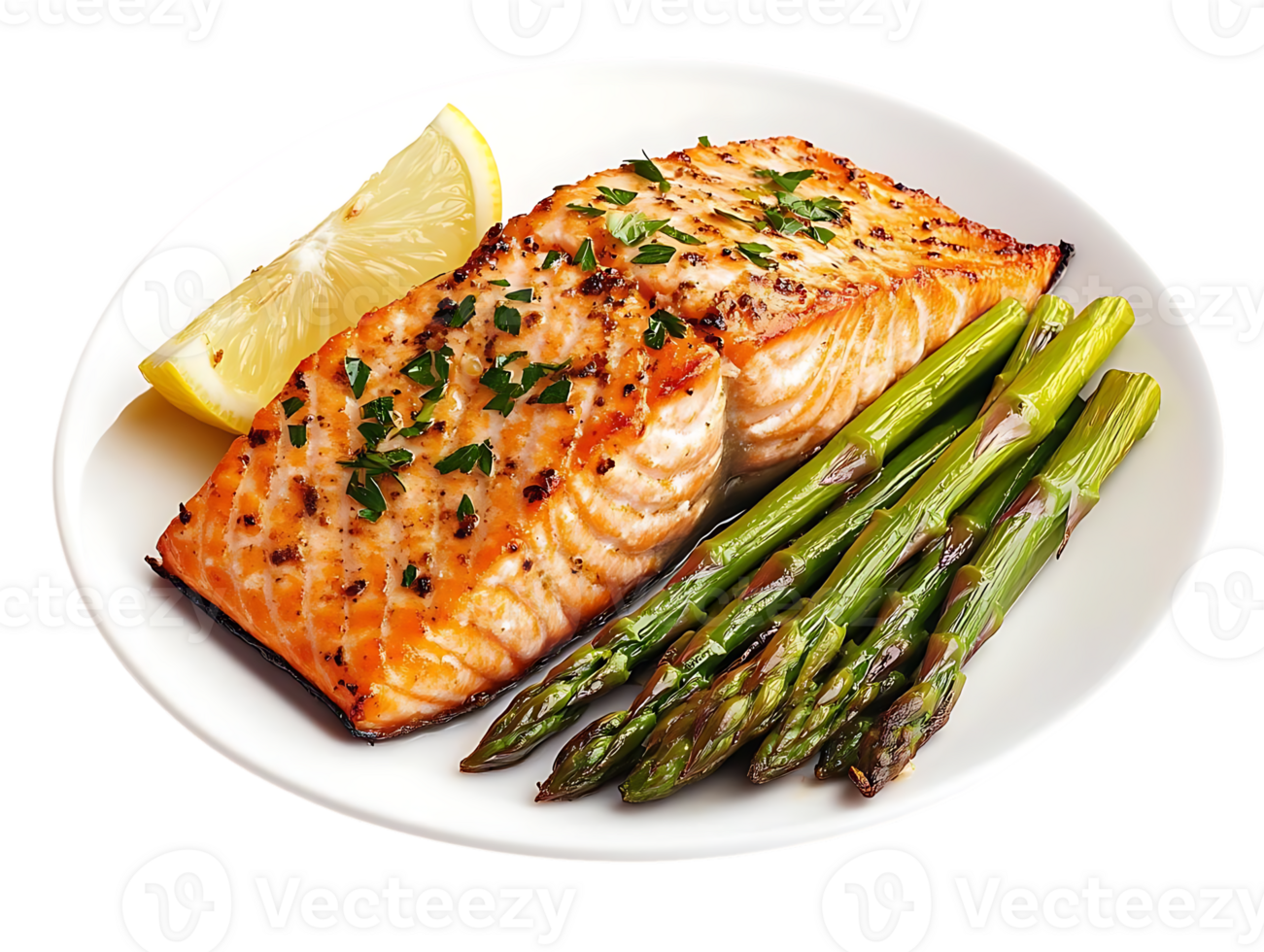 Grilled Salmon with Asparagus and Lemon Wedge, a Delicious and Healthy Meal with a Transparent Background png