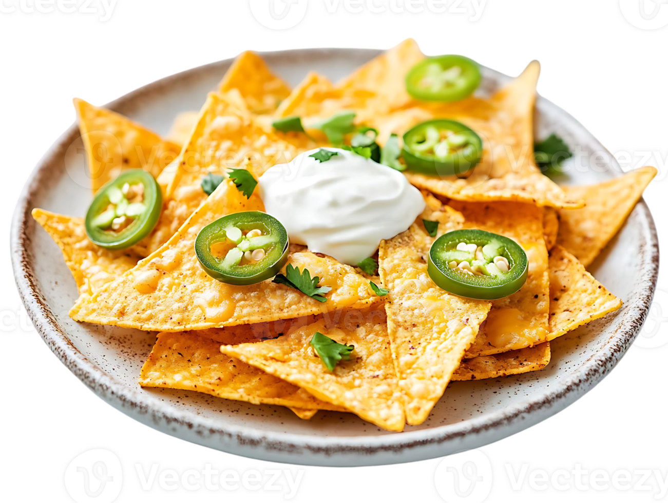 Crispy Tortilla Chips with Sour Cream and Jalapenos on a Transparent Background png