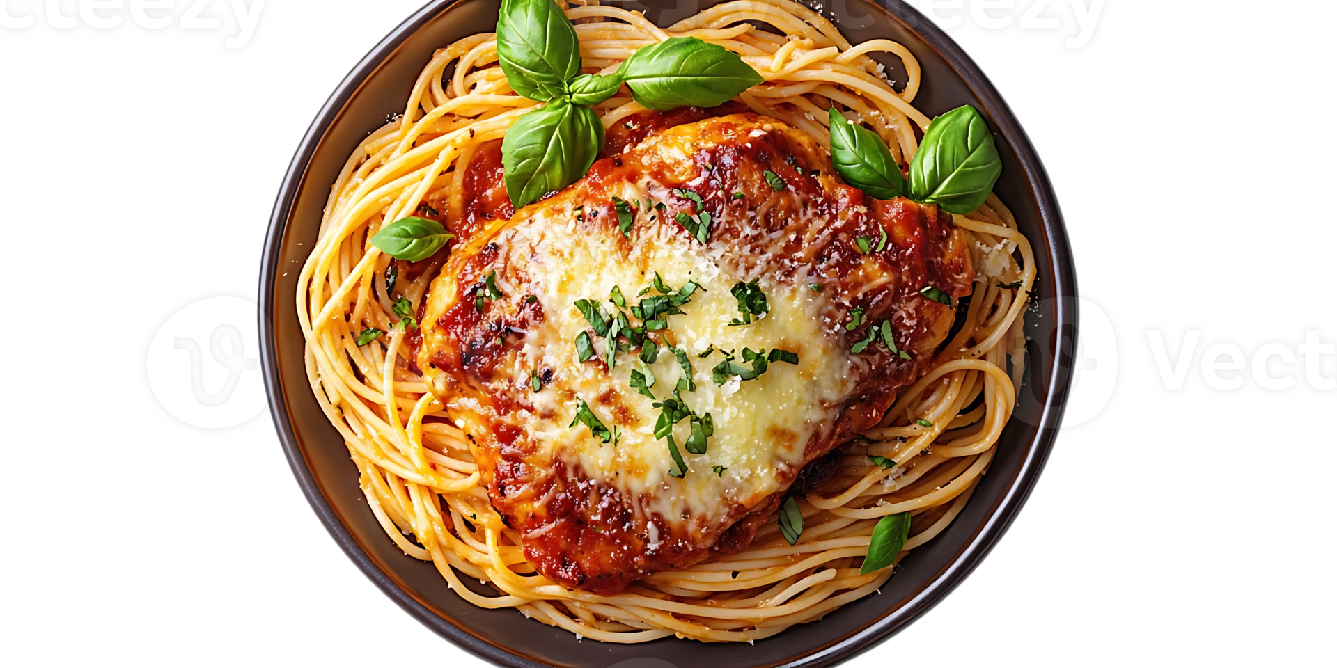 Chicken Parmesan with Spaghetti, Melted Mozzarella, and a Transparent Background png