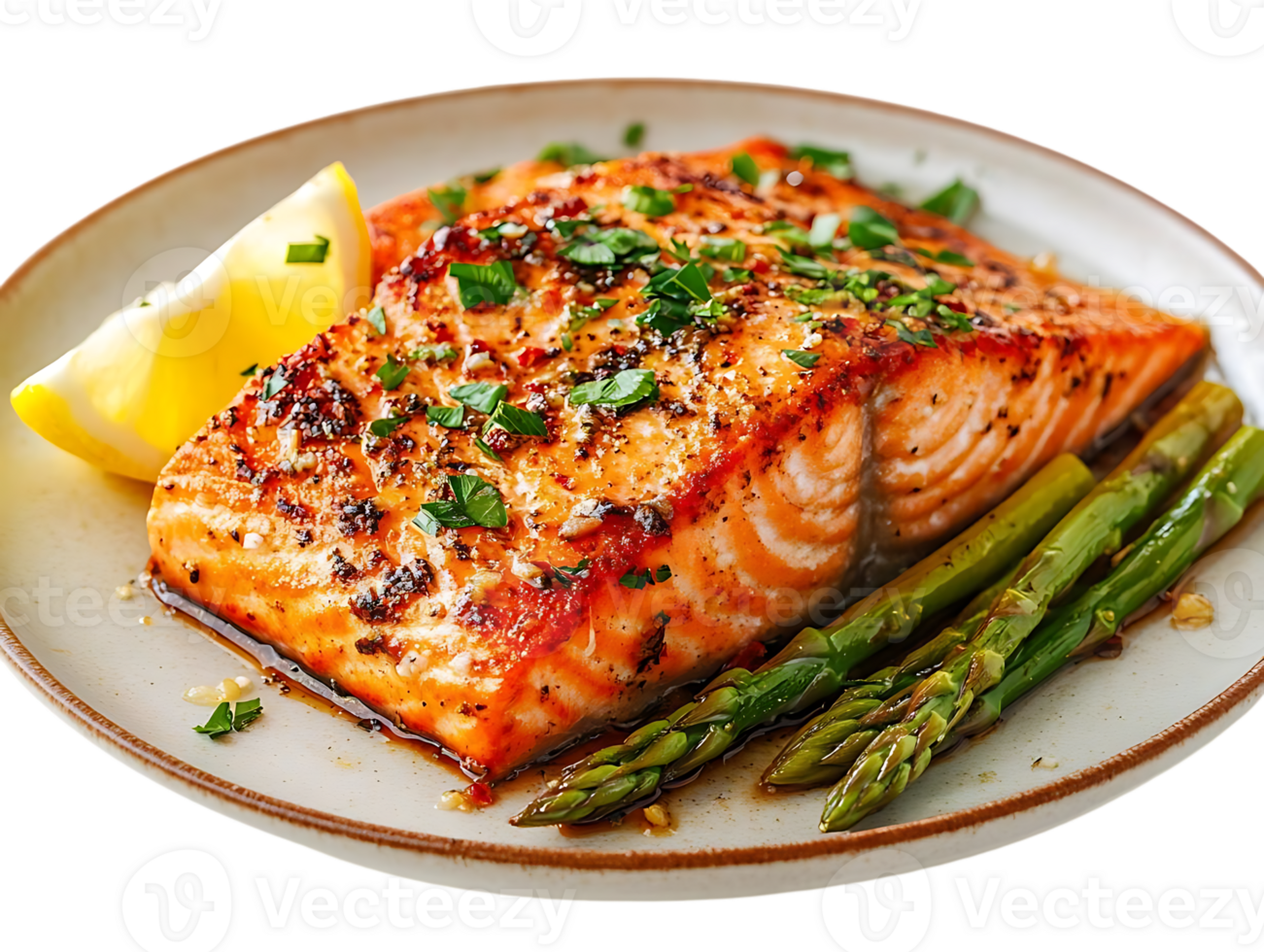 Grilled Salmon with Asparagus and Lemon, a Delicious and Healthy Dinner with Transparent Background png