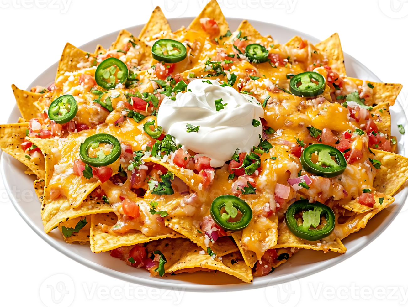 Cheesy, Spicy, and Loaded Nachos with a Creamy Topping and a Transparent Background png