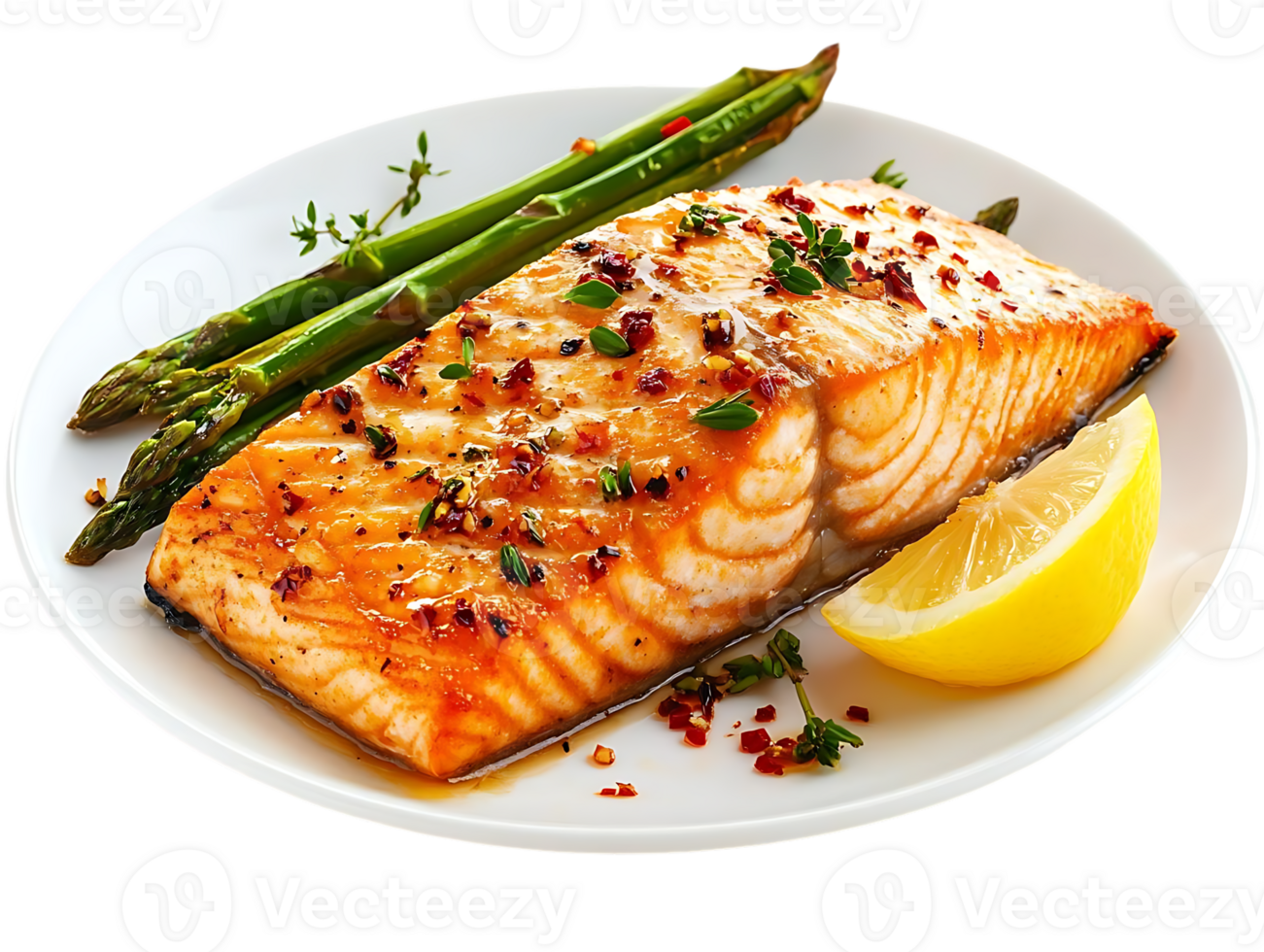 Grilled Salmon with Asparagus and Lemon, a Delicious and Easy Dinner with a Transparent Background png