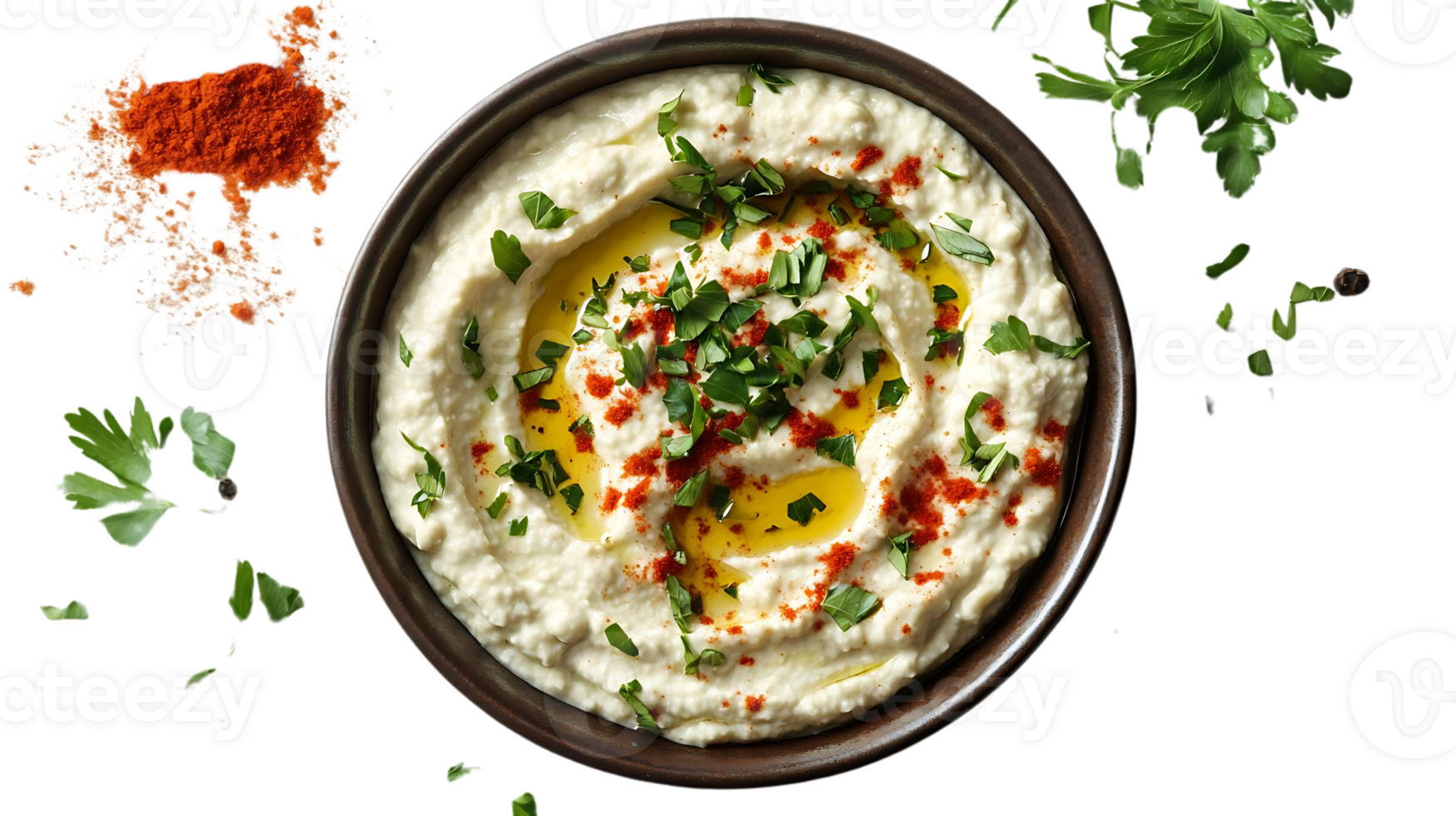 Creamy White Bean Dip with Parsley, Olive Oil, and Paprika - Transparent Background png