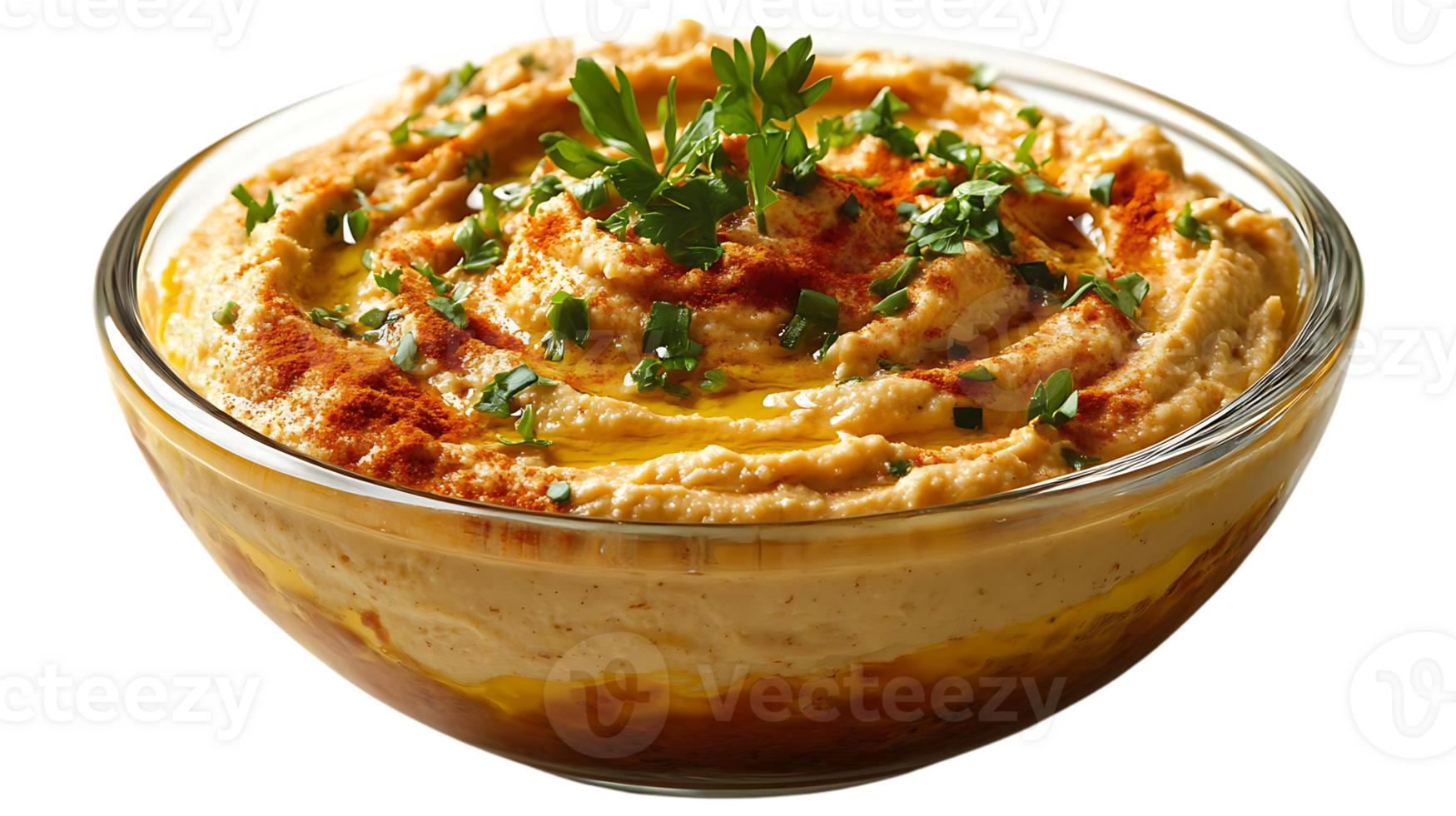 Delicious Hummus with Parsley and Paprika, a Classic Middle Eastern Dip with Transparent Background png