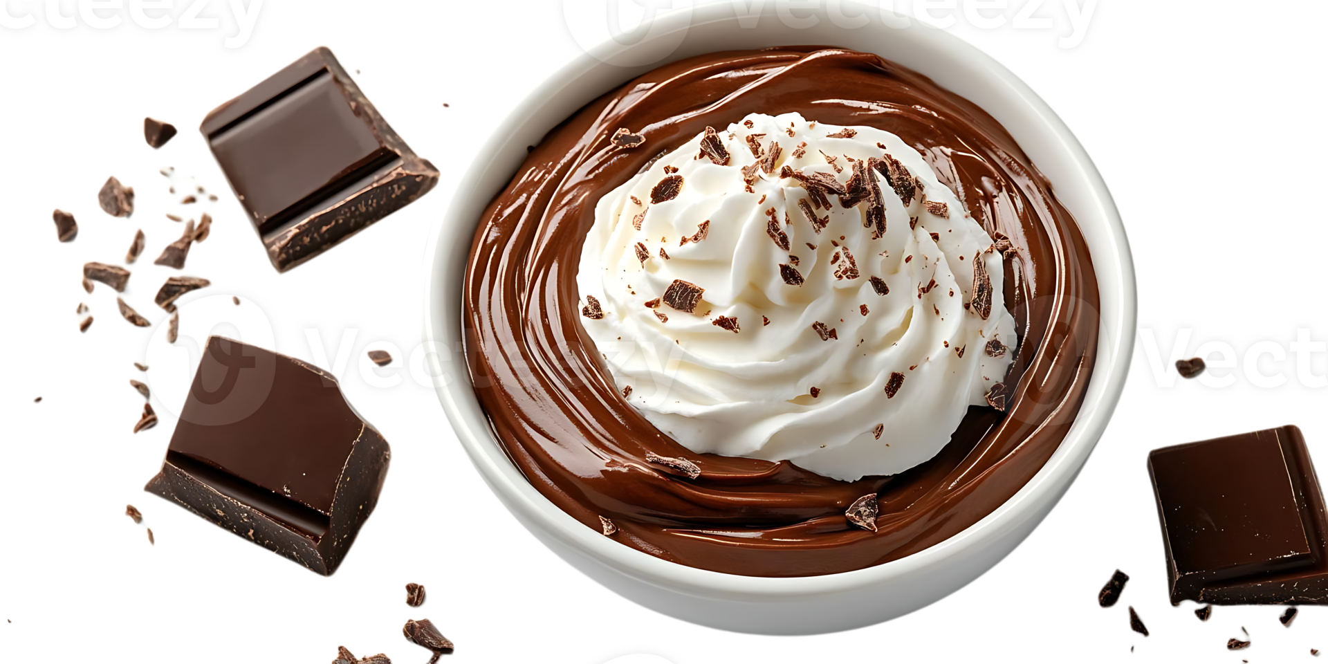 Decadent Chocolate Pudding with Whipped Cream and Chocolate Shavings, A Delicious Treat with a Transparent Background png