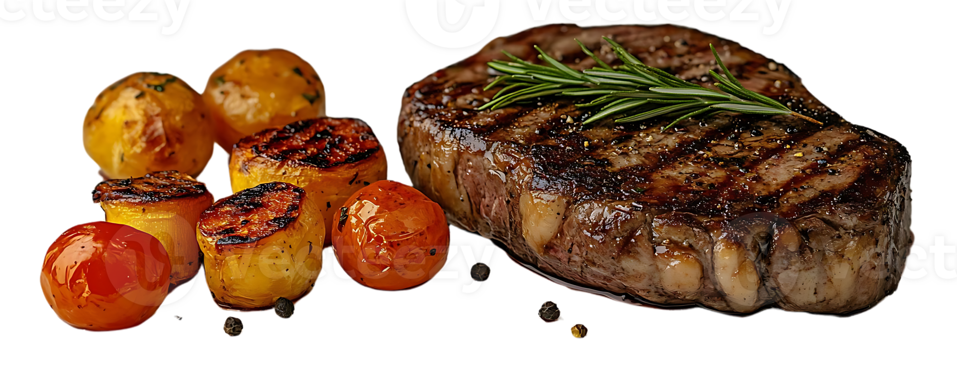 Grilled Steak with Roasted Potatoes and Tomatoes on a Transparent Background png