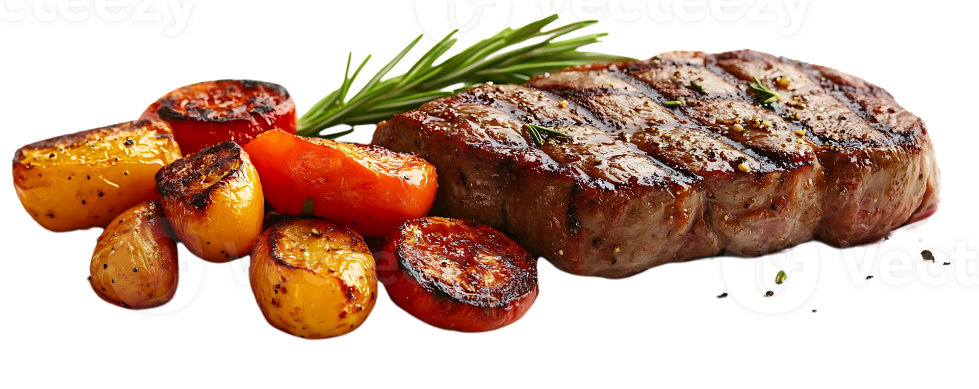 Grilled Steak with Roasted Potatoes and Tomatoes, a Delicious Meal with a Transparent Background png