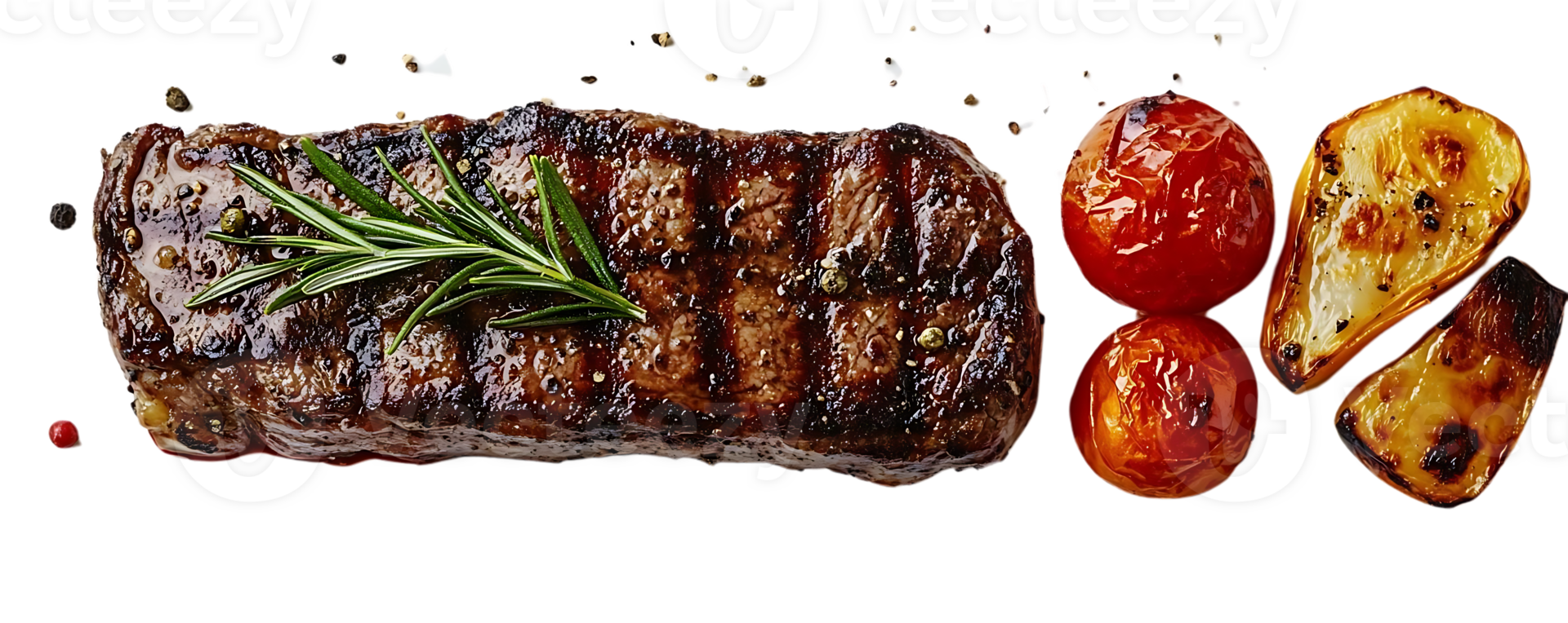 Grilled Steak with Rosemary, Roasted Tomatoes and Pears with a Transparent Background png