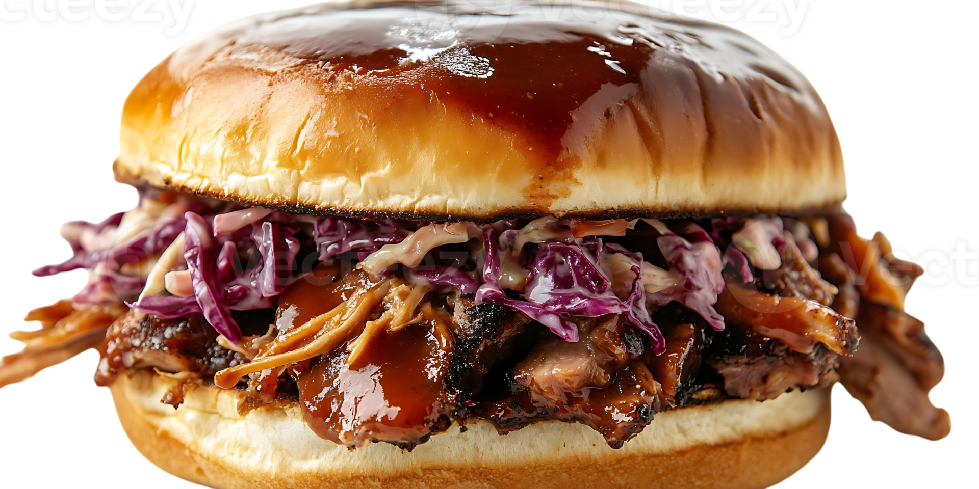 Pulled Pork Sandwich with Coleslaw and BBQ Sauce on a Transparent Background png