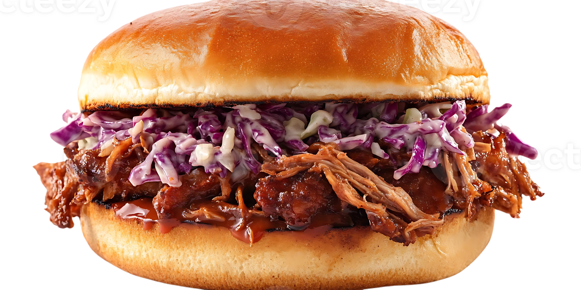 Pulled Pork Sandwich with Coleslaw and Creamy Dressing, Deliciously Served on a Toasted Bun with a Transparent Background png