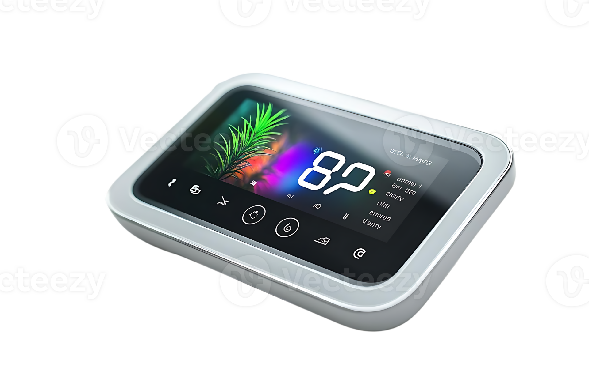 Smart thermostat with transparent background displays current