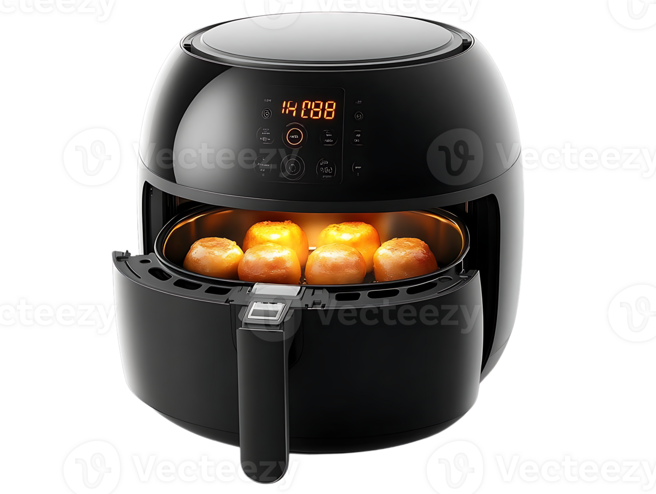 Black Air Fryer with Transparent Background, Crispy Foods with Ease, Digital Display and Timer, Family-Sized Capacity, Healthy Cooking png