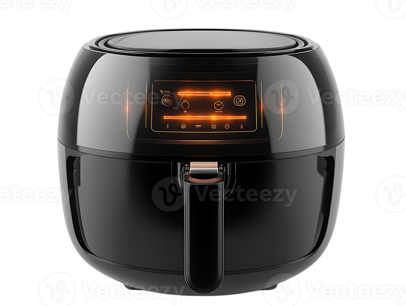 Black Air Fryer with Transparent Background, Digital Display, and Crispy Food png
