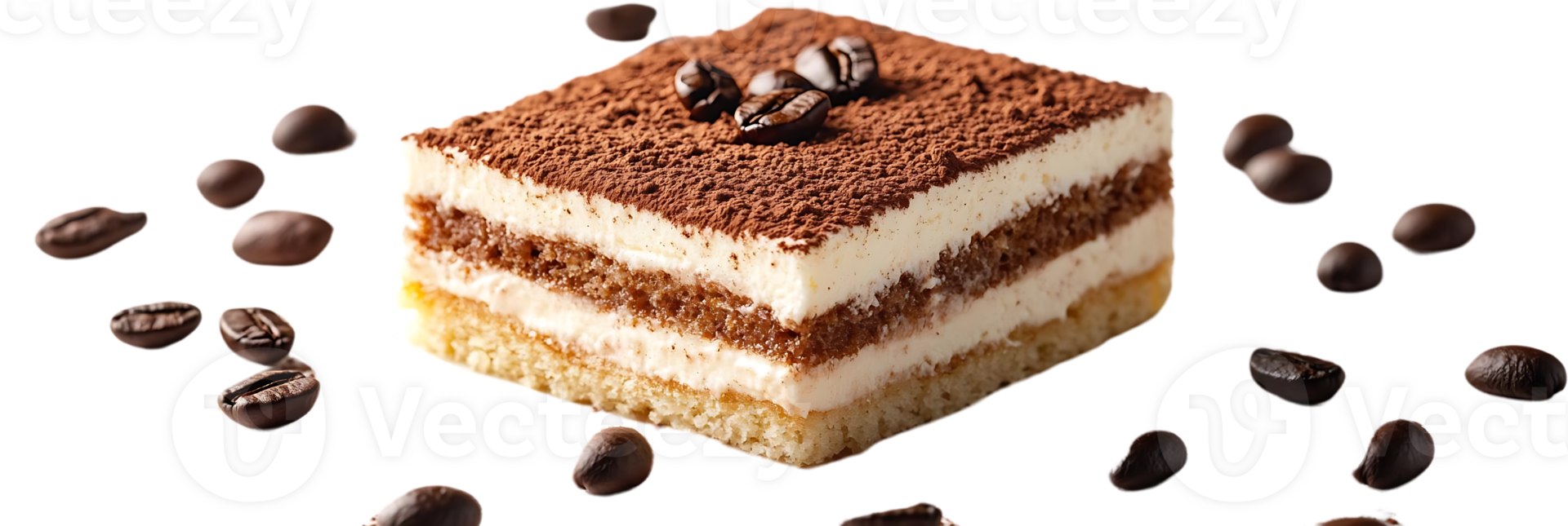 Delicious Tiramisu with Coffee Beans on a Transparent Background png