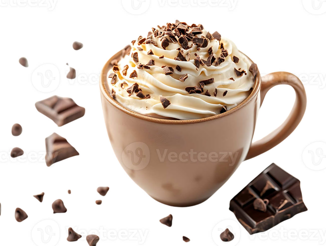 Delicious Hot Chocolate with Whipped Cream and Chocolate Shavings on a Transparent Background png