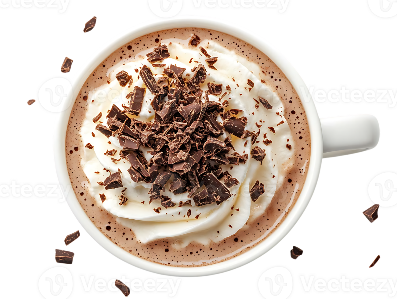 Indulge in a Delicious Cup of Hot Chocolate with Whipped Cream and Chocolate Shavings, a Warm and Cozy Treat Perfect for a Cold Day, Transparent Background. png