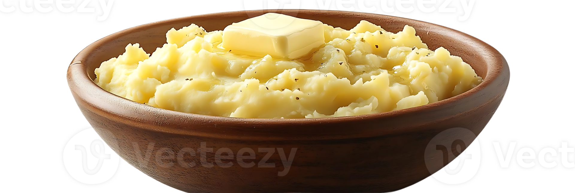 Mashed Potatoes with Butter, a Classic Side Dish Perfect for Any Meal, Served in a Rustic Wooden Bowl with a Transparent Background. png