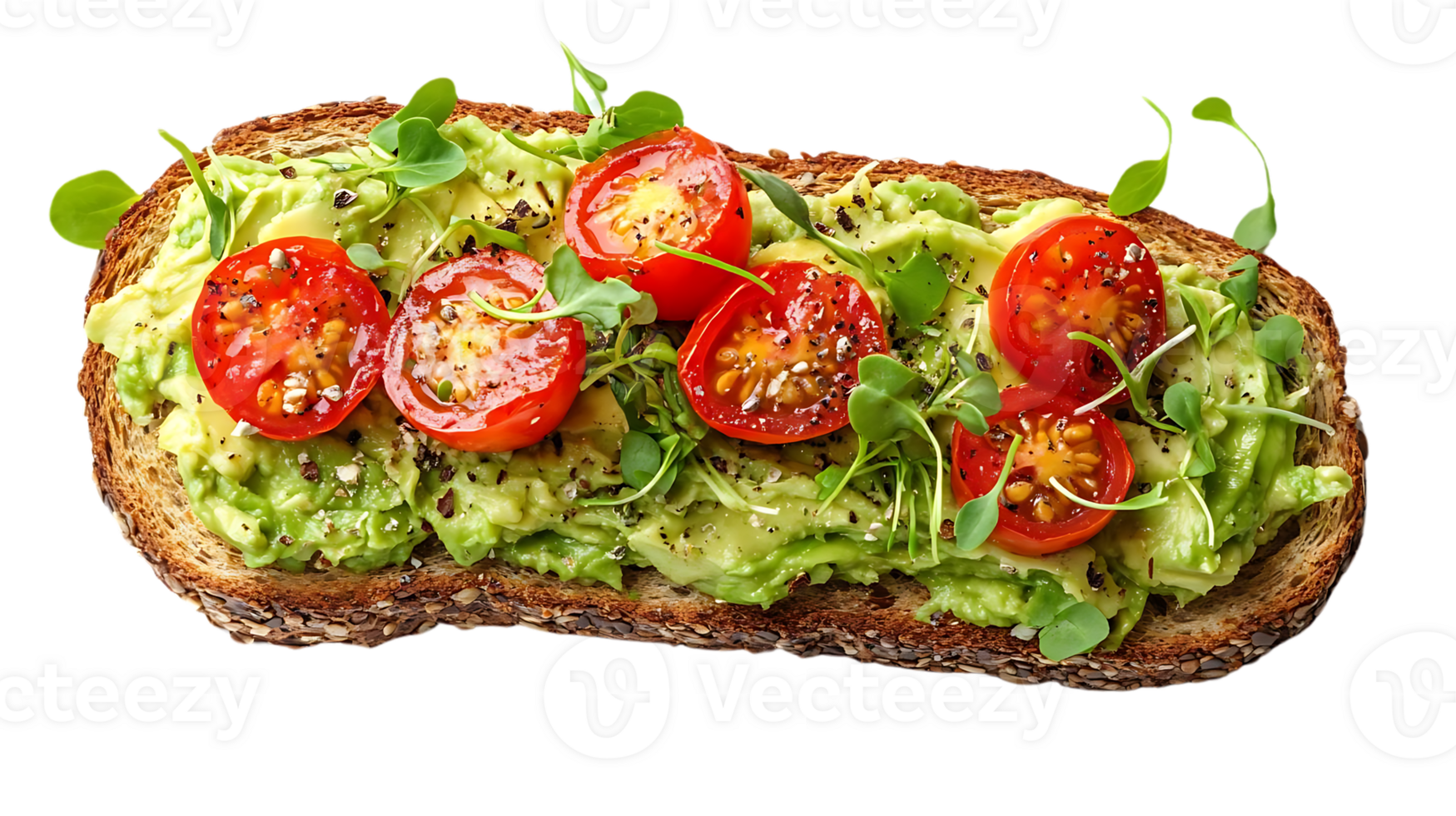 Avocado Toast with Tomatoes and Microgreens, a Delicious and Healthy Breakfast Option with a Transparent Background png