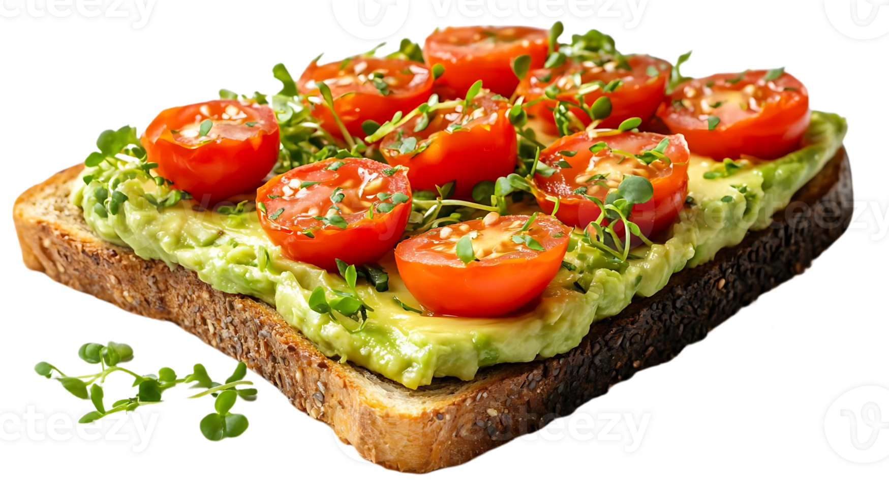 Avocado Toast with Cherry Tomatoes and Microgreens, a Delicious and Healthy Breakfast Option with Transparent Background png