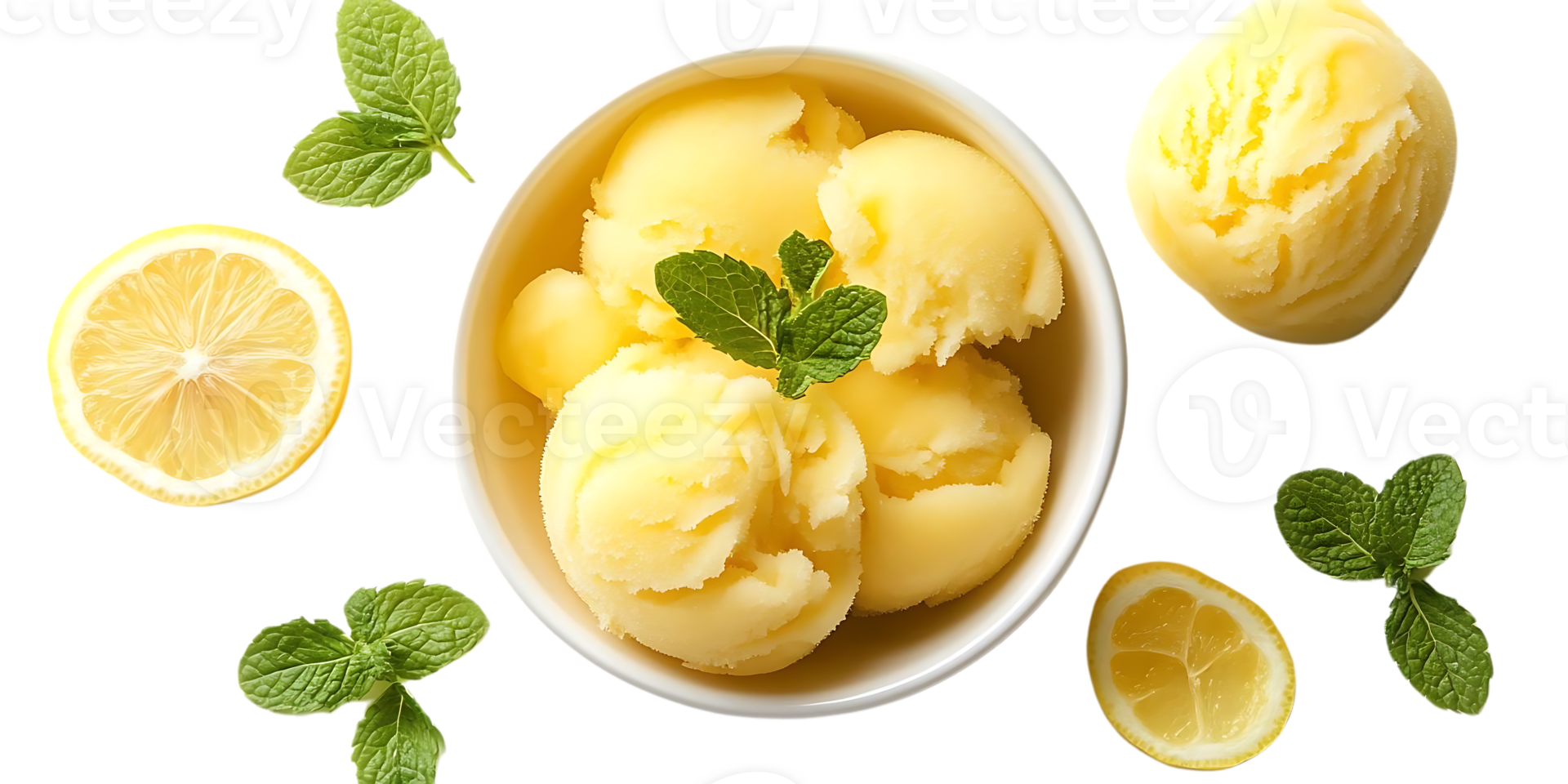 Refreshing Lemon Sorbet with Mint, a Delightful Summer Treat on a Transparent Background png