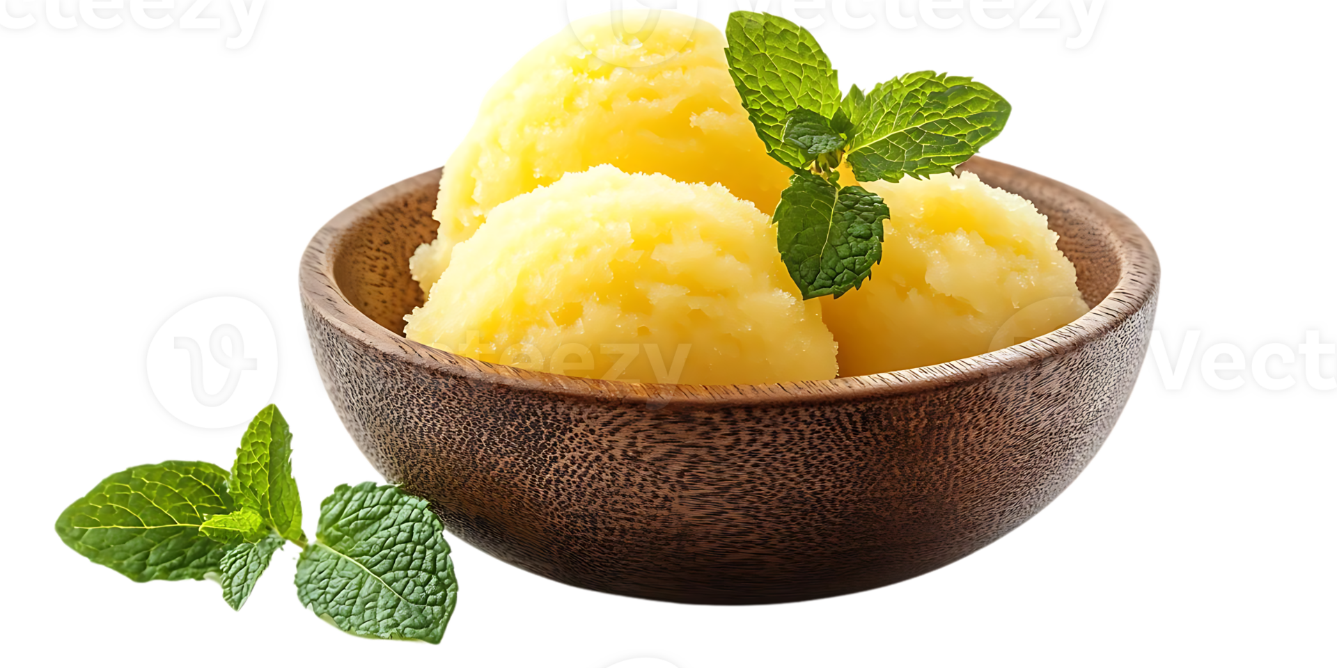 Refreshing Homemade Lemon Sorbet with Mint Garnish, Perfect for a Summer Treat, Transparent Background png
