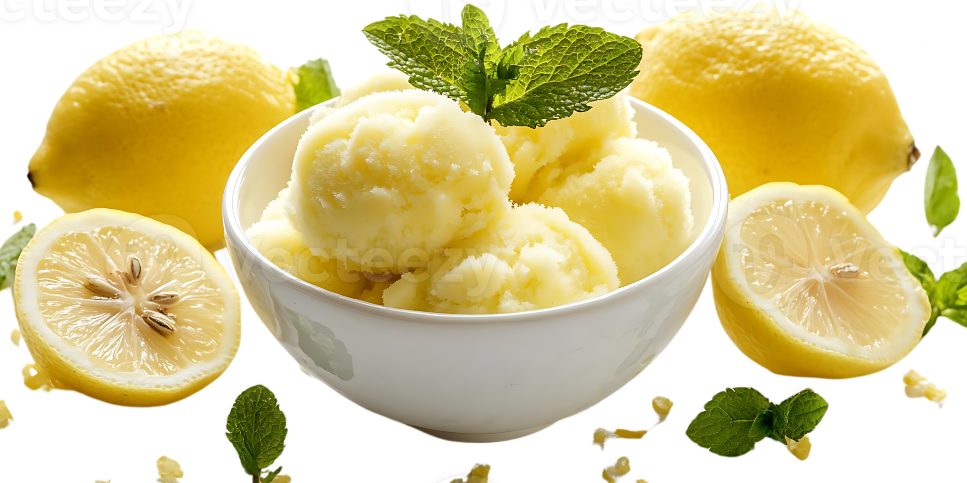 Refreshing Lemon Sorbet with a Transparent Background, Perfect for Summer png