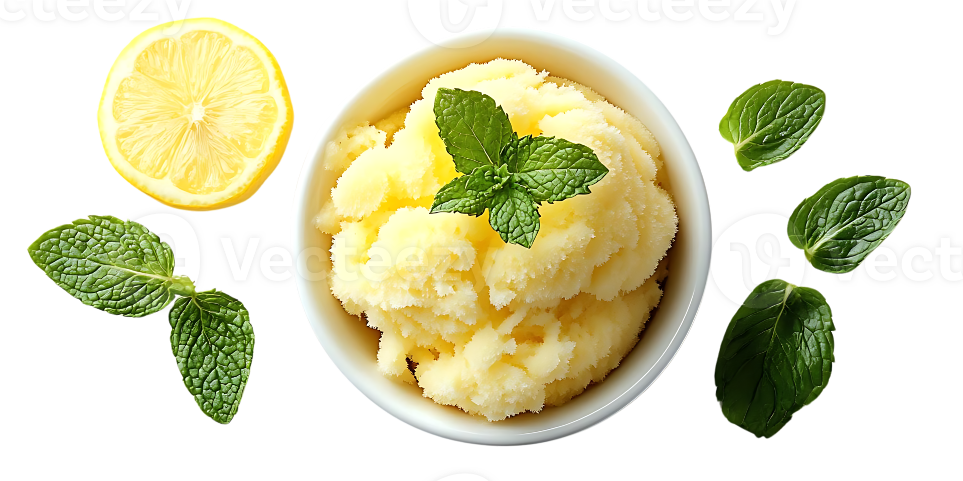 Refreshing Lemon Sorbet with Mint Leaves on a Transparent Background png