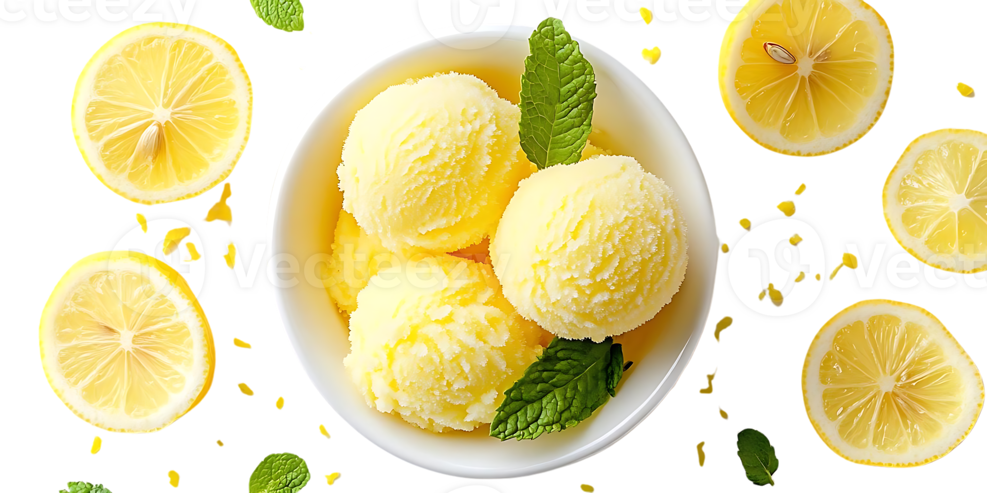 Refreshing Lemon Sorbet with a Transparent Background and Slices of Lemon png