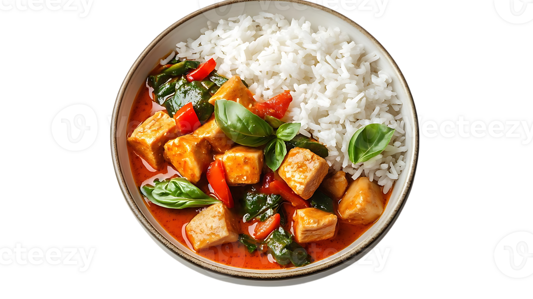 Delicious Thai Red Curry with Chicken, Served with Rice and a Transparent Background png