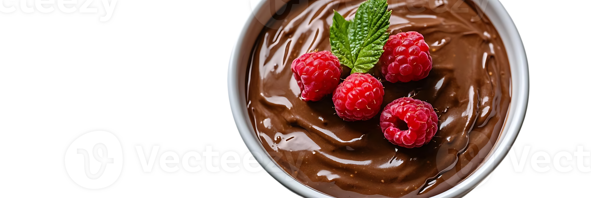 Chocolate Mousse Topped with Fresh Raspberries and Mint on Transparent Background png