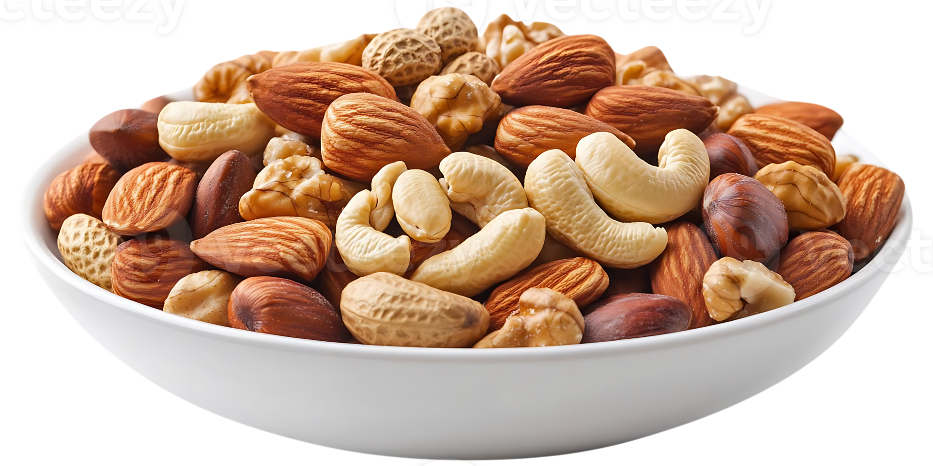 A Bowl of Mixed Nuts with a Transparent Background, a Delightful Blend of Almonds, Cashews, Hazelnuts, and Walnuts png