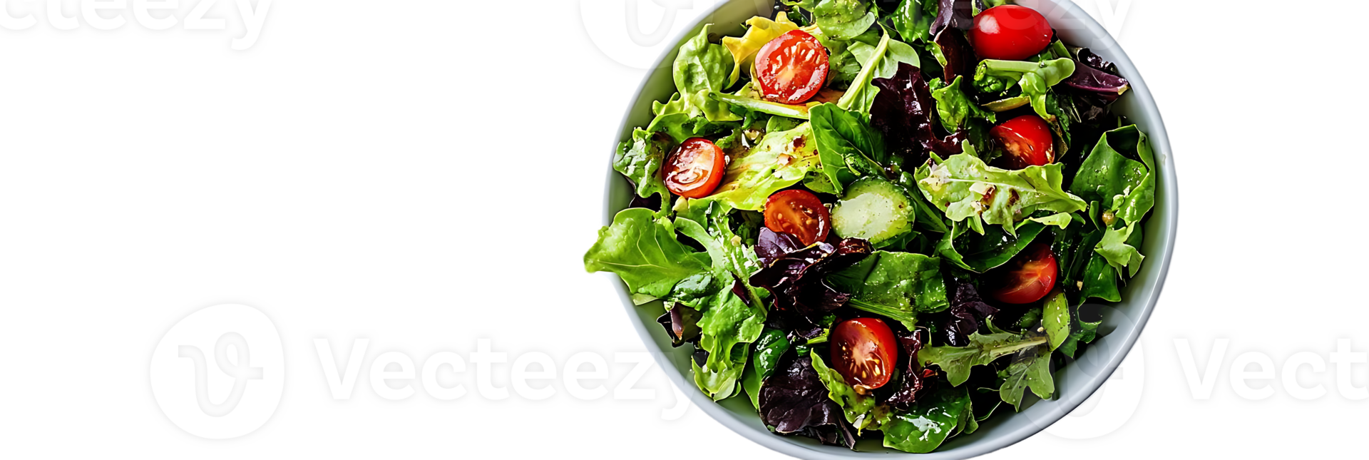 Fresh Green Salad with Cherry Tomatoes and Cucumber, Dressed with a Light Vinaigrette, on a Transparent Background png