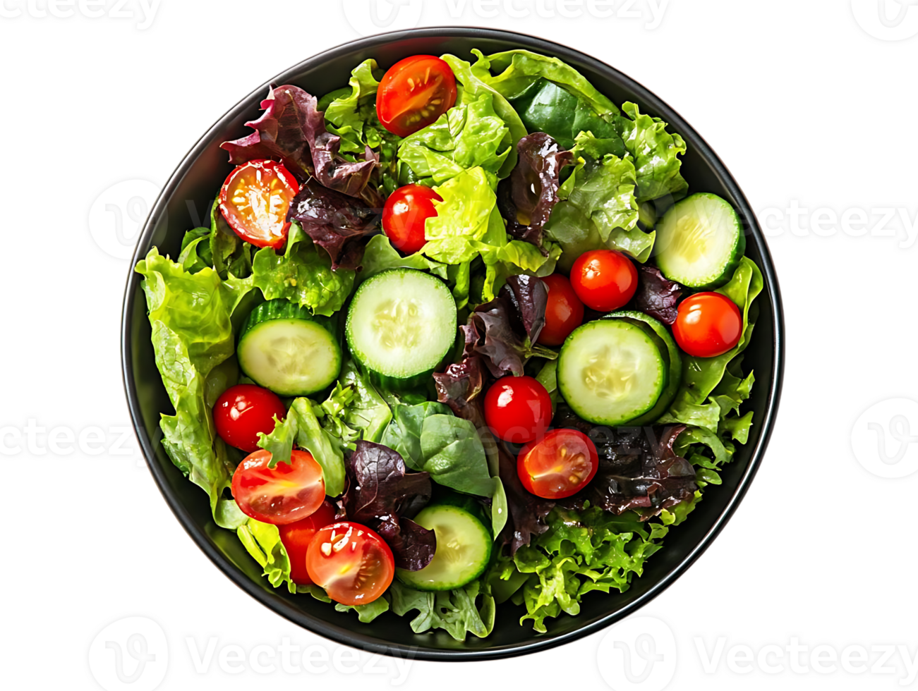 Fresh Green Salad with Tomatoes and Cucumber, a Healthy and Delicious Meal Option,  Featuring a Transparent Background png