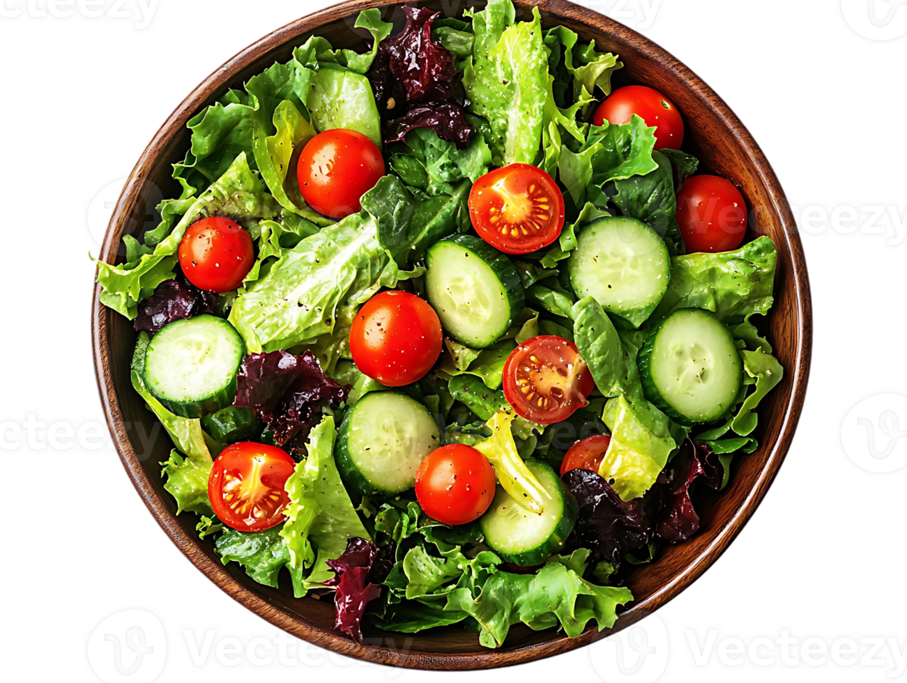 Fresh Cucumber and Tomato Salad with Green Lettuce, Transparent Background png