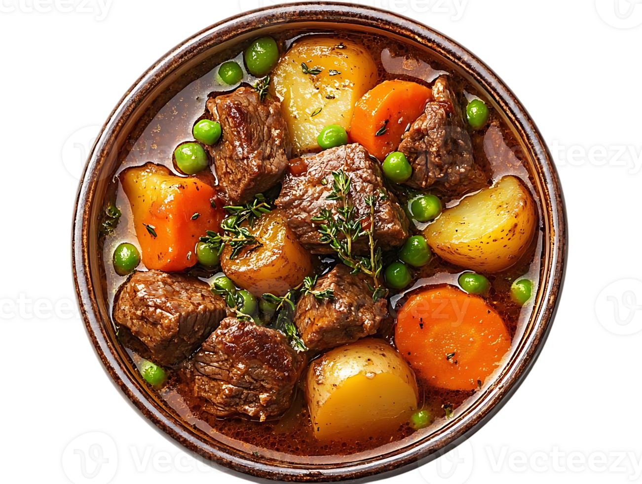 Beef Stew with Carrots, Potatoes, and Peas, A Hearty and Flavorful Dish with a Transparent Background png