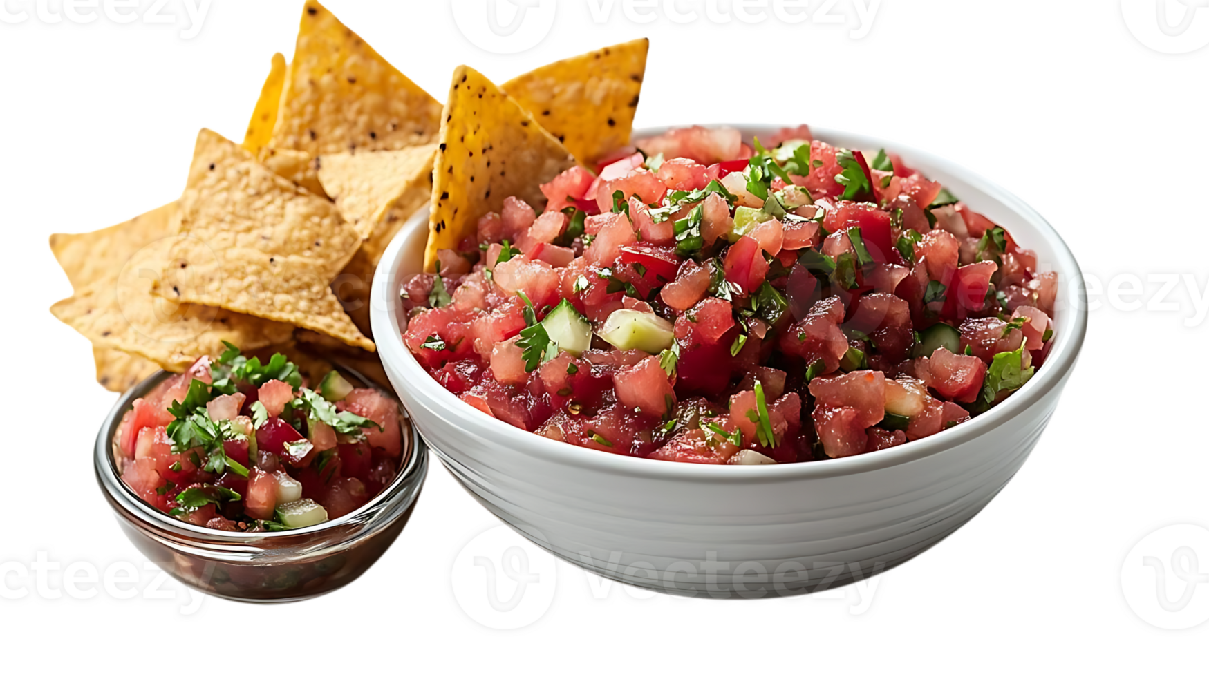 Fresh Tomato Salsa with Cilantro, Onion, and Lime Juice Served with Crispy Tortilla Chips on a Transparent Background png