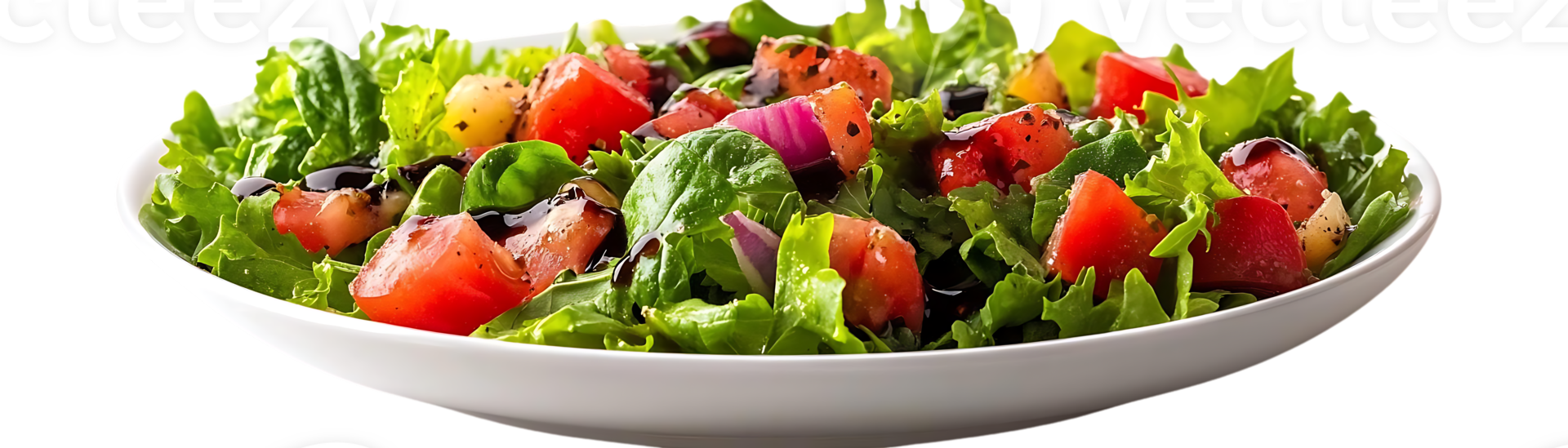 Fresh Salad with Tomatoes, Red Onion, and Balsamic Vinaigrette - Transparent Background png