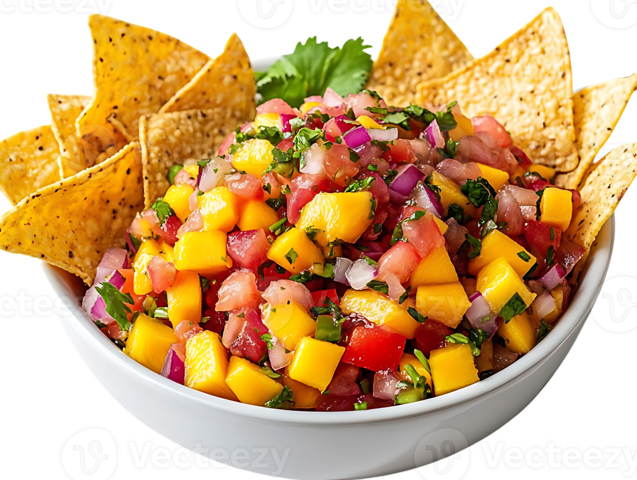 Mango Salsa Recipe with Tortilla Chips, A Refreshing and Flavorful Dip with a Transparent Background png